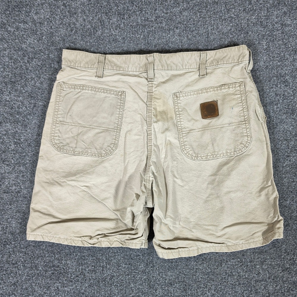 Vintage Union Carhartt Mens Tan Canvas Work Shorts Size 36 Khaki Utility Stain